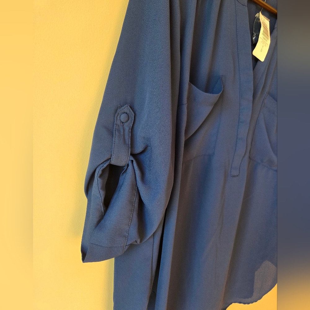 Torrid Medieval Blue Harper Georgette Pull Over 3/4 Sleeve Blouse SZ 0 (12) NWT - Picture 3 of 8